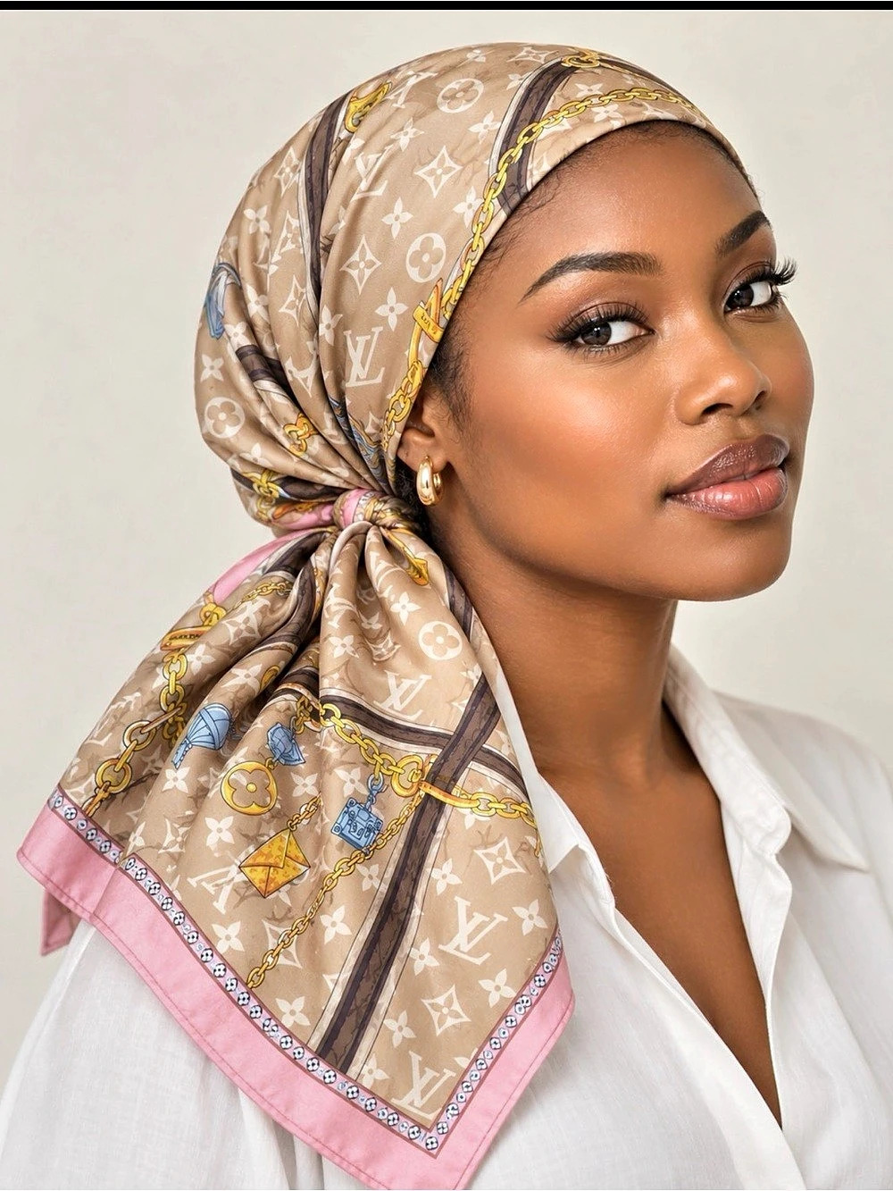 Louis Vuitton Monogram Confidential Square 90 Scarf Brown & Pink